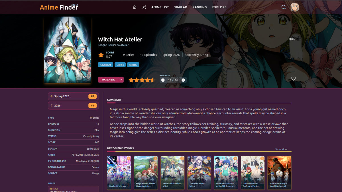 Anime page showing a similar anime section and Show More button